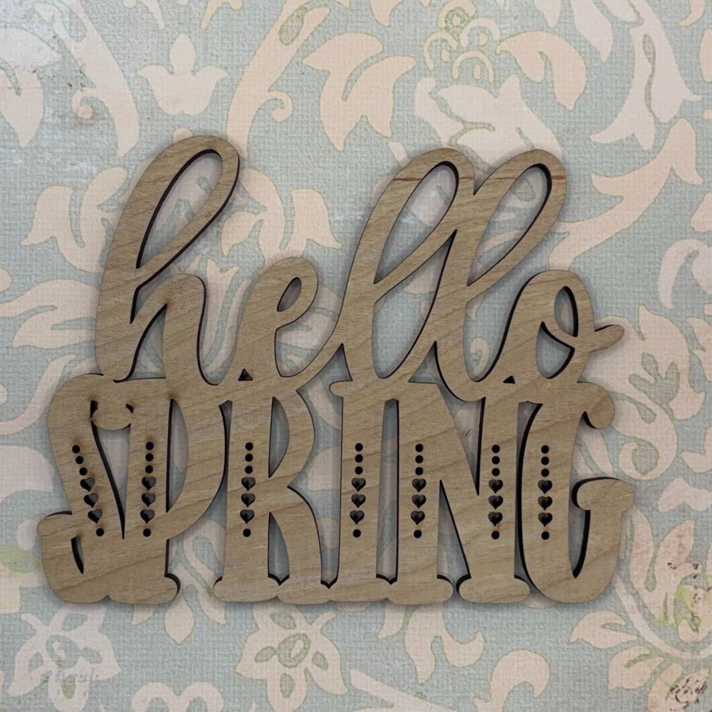Hello Spring Wooden Wall Sign in Light Brown